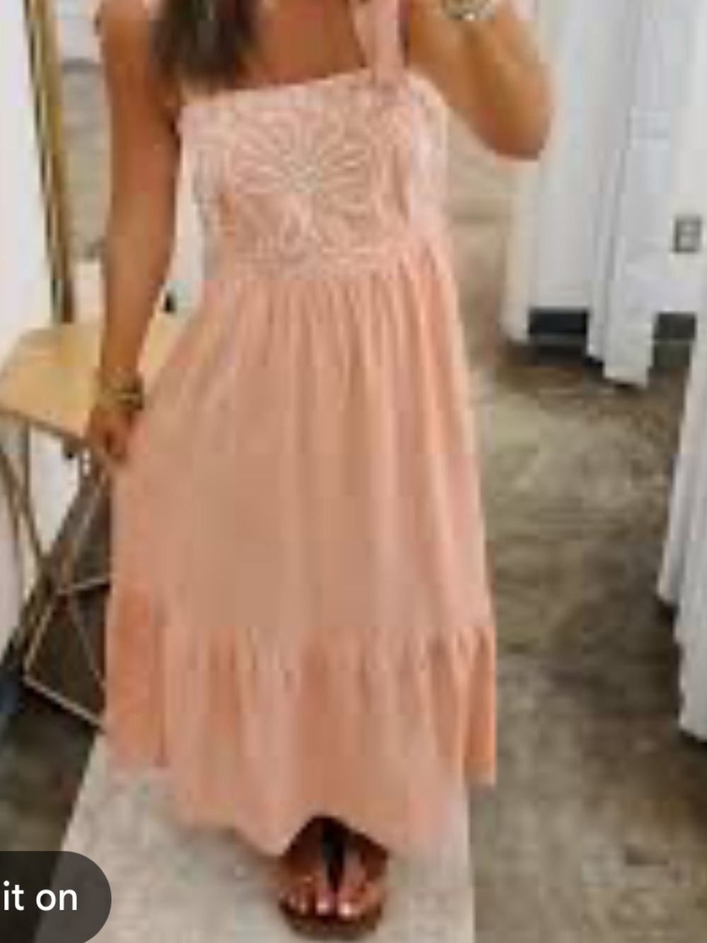 Very J Peach Strapless Midi Dress with Embroidered Bodice